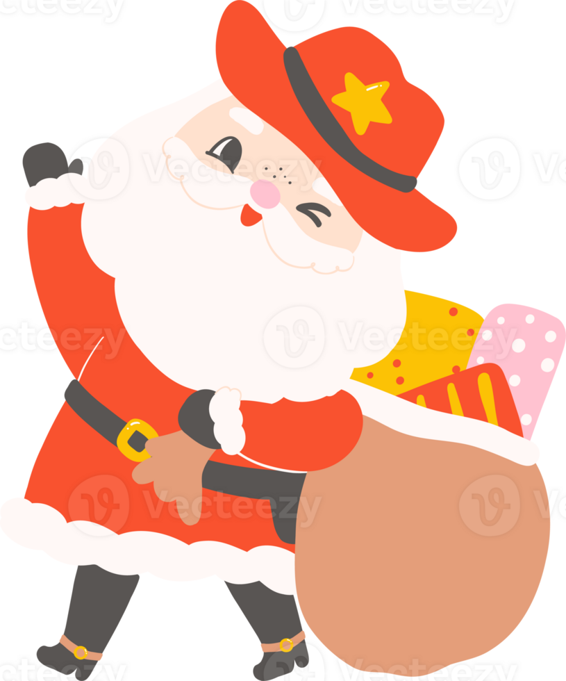 Cute Retro Cowboy Santa delivery gifts happy face png