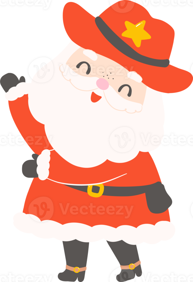 Cute Retro Cowboy Santa Flat Design happy face png