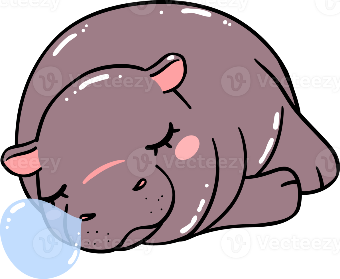 Baby Pygmy Hippo sleeping Cartoon Playful and Grumpy Doodle Character png