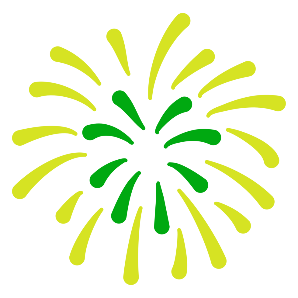 Illustration of green and yellow sparkling fireworks png