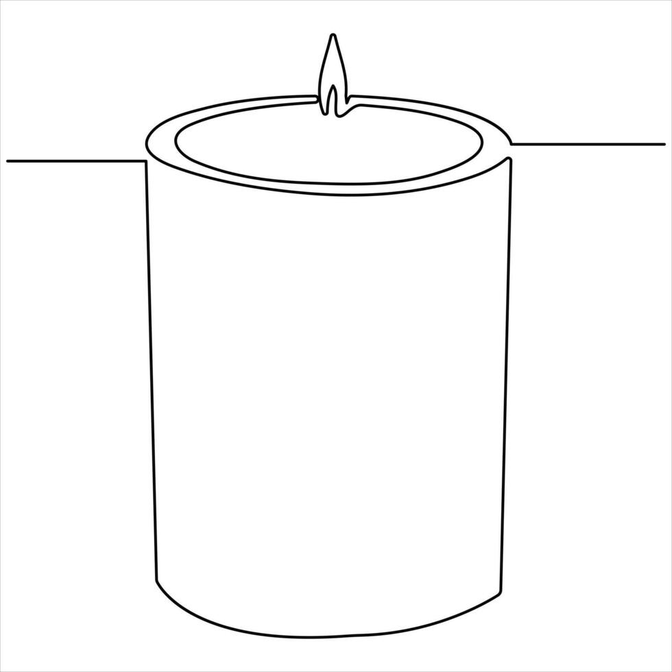 Continuous candle light one line art drawing isolated on white minimalist style vector