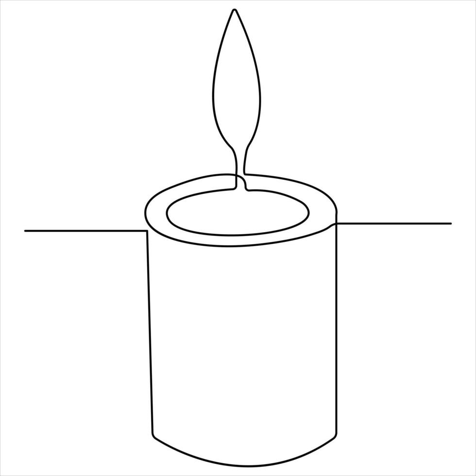 Continuous candle light one line art drawing isolated on white minimalist style vector