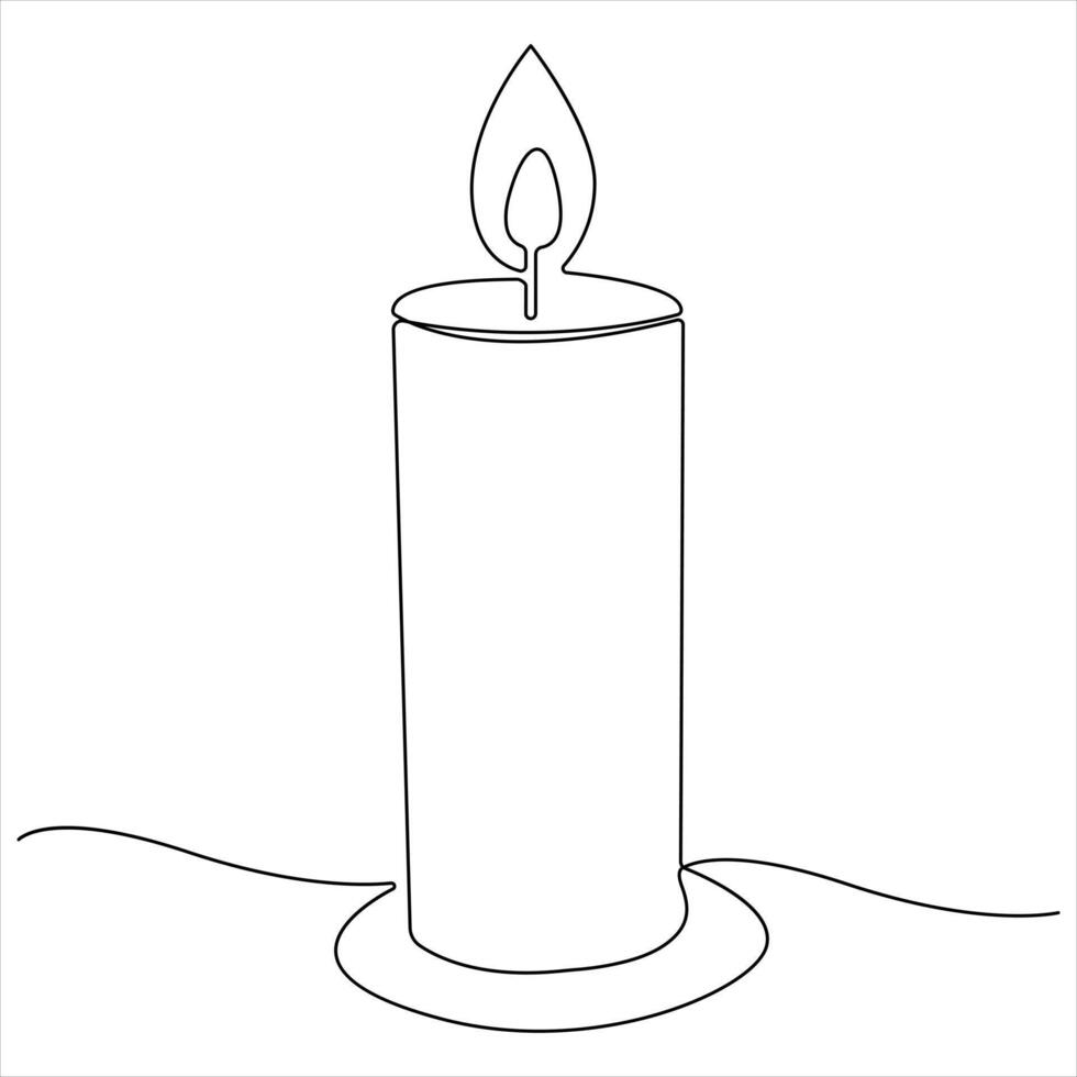 Continuous candle light one line art drawing isolated on white minimalist style vector
