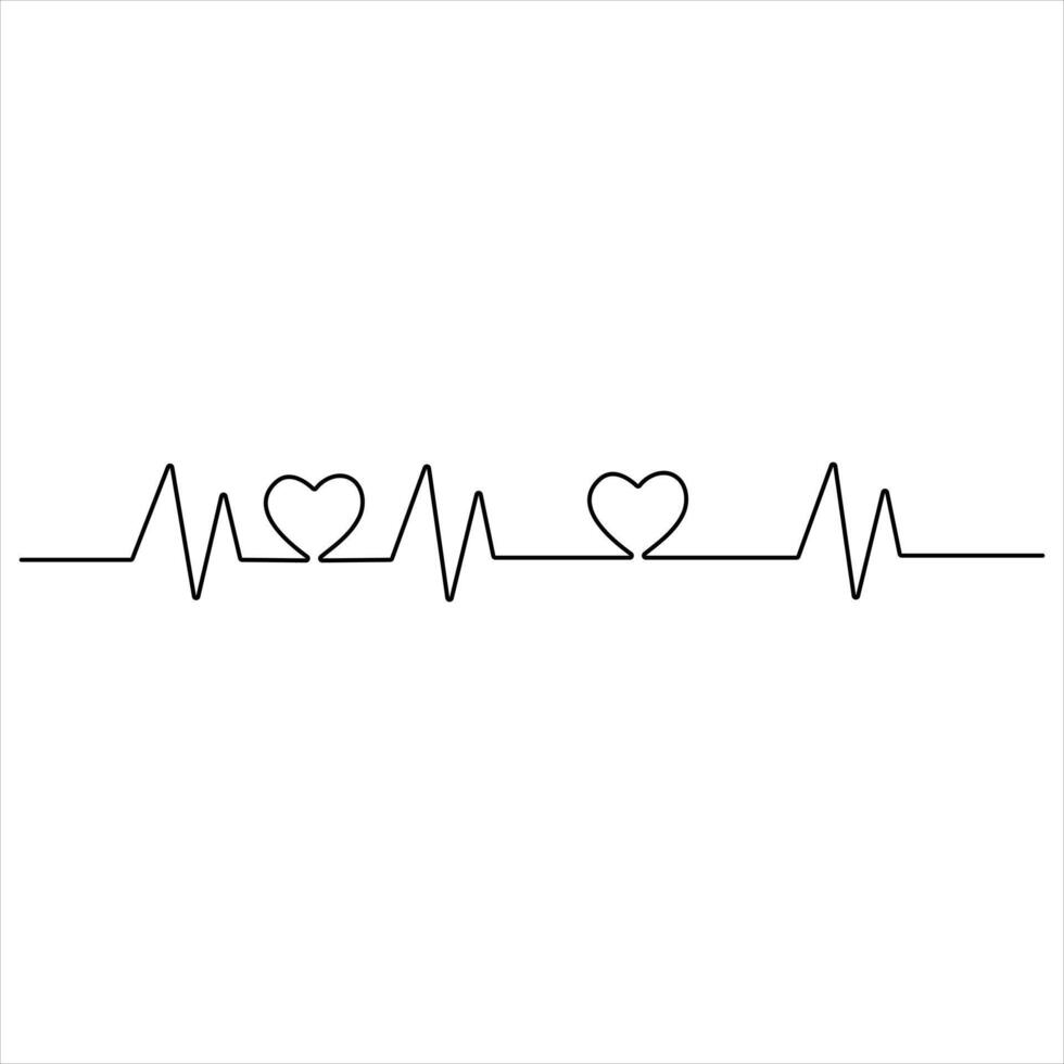 Single line continuous drawing of heartbeat monitor pulse single line drawing of heart rate heart rate vector