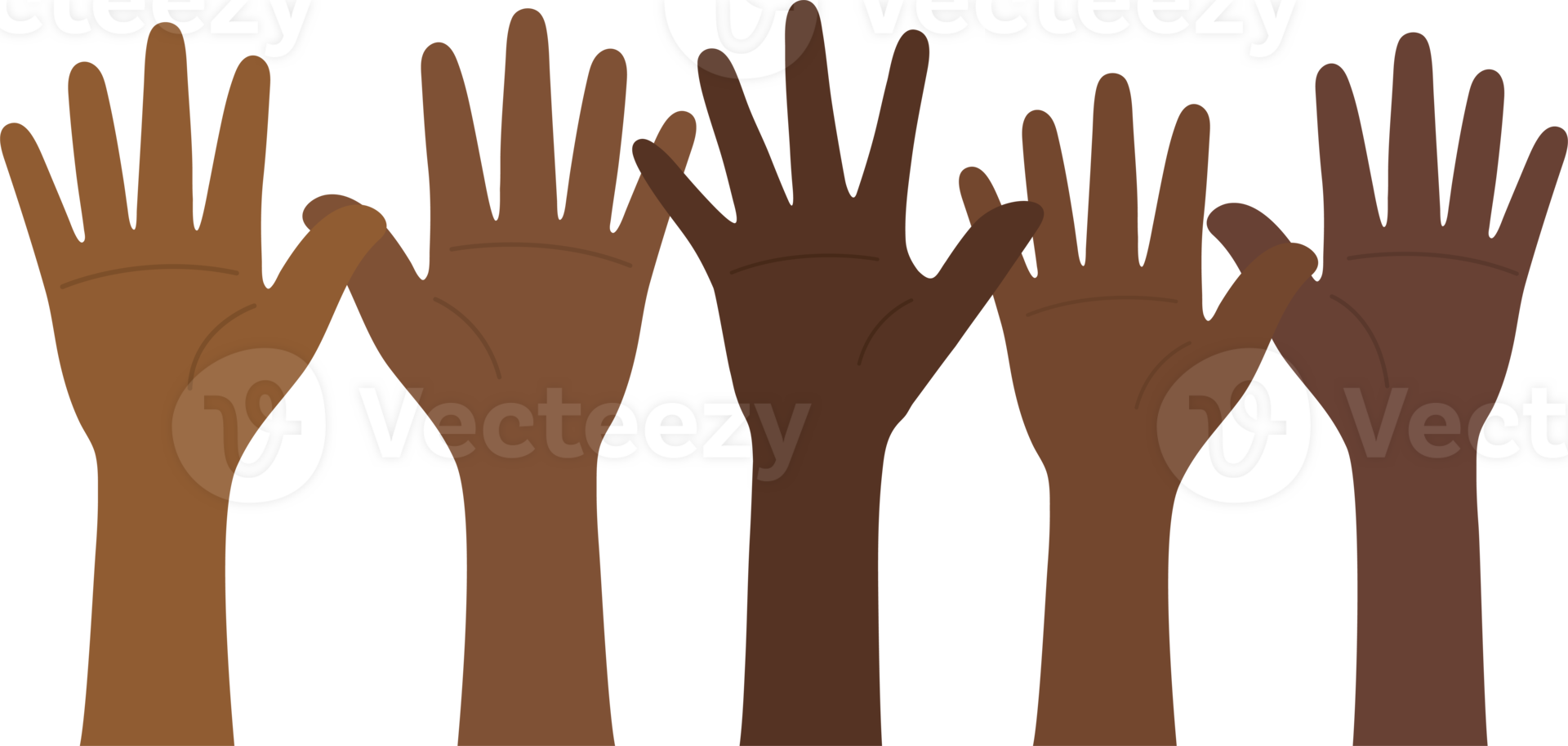 Flat design illustration of people with dark skin tone raising their hands. Black history month and Juneteenth concept. png
