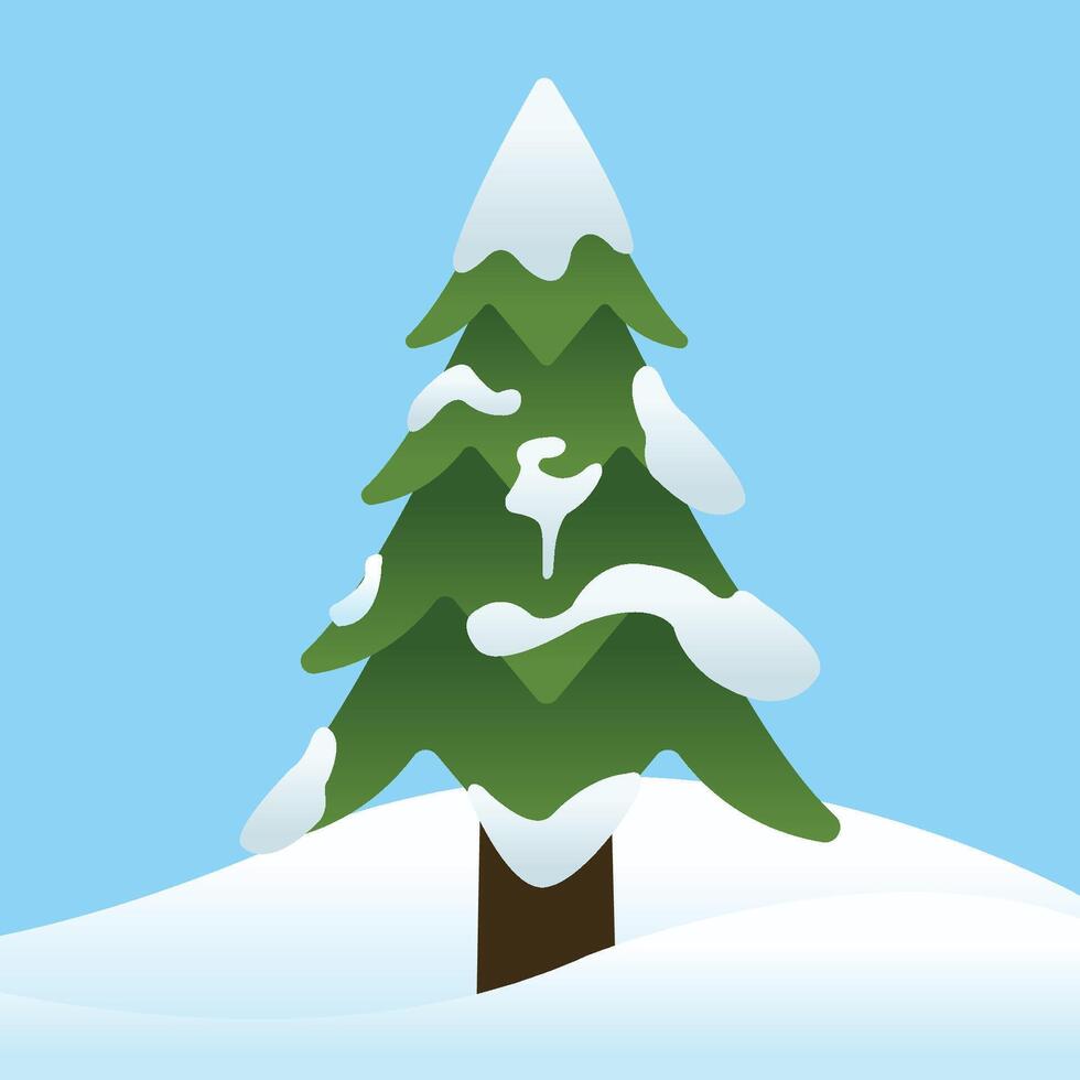 Pine Tree with Snow for Winter Season on Blue Background vector
