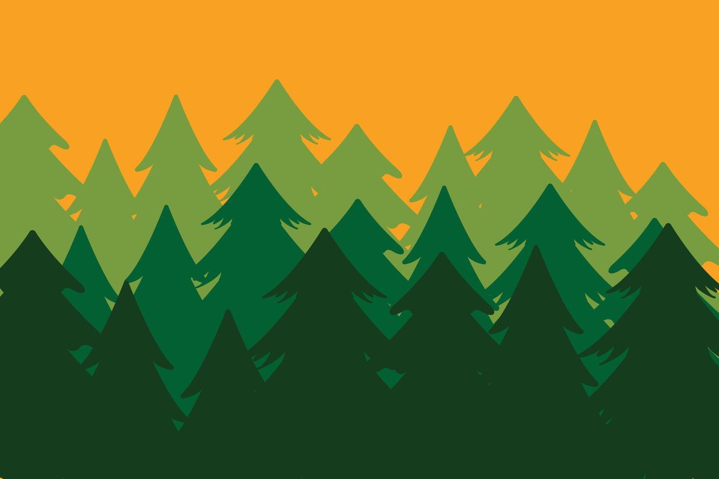Three Layers of Green Pine Tree Silhouette on Orange Background vector