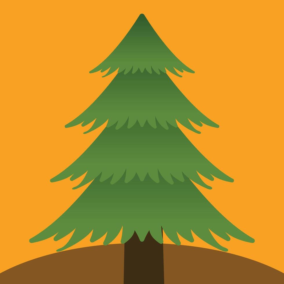 Detailed Big Pine Tree Green Pinus on Orange Background vector