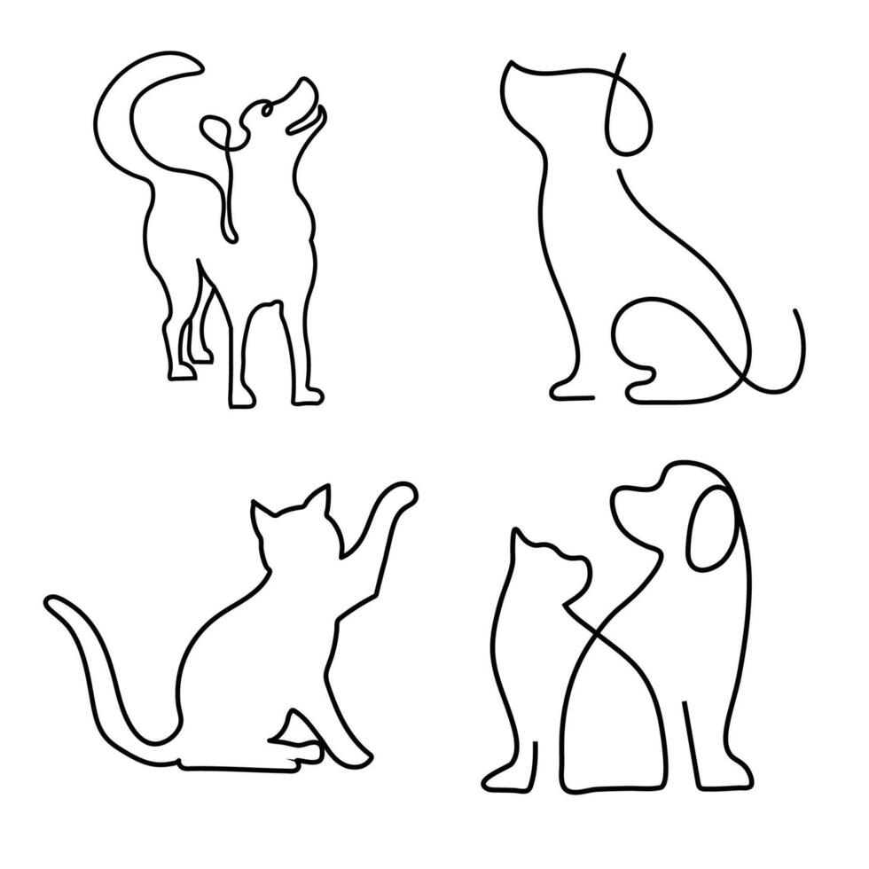 Cat and dog icon illustration set vector