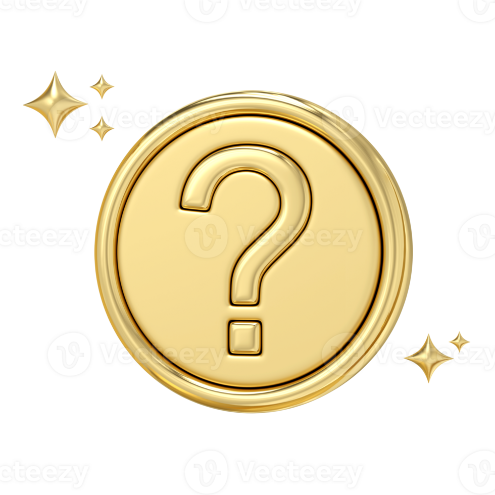 Golden question mark icon, Faq problem solution symbol, 3d rendering png