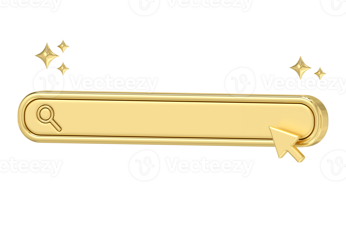 Golden search bar template for website, Navigation search for browser with gold arrow cursor, 3d rendering png