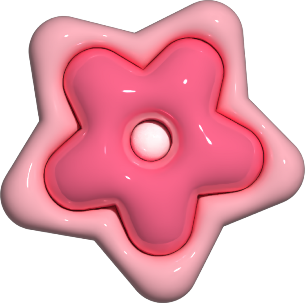 A pink star shaped object with a white center and flower png
