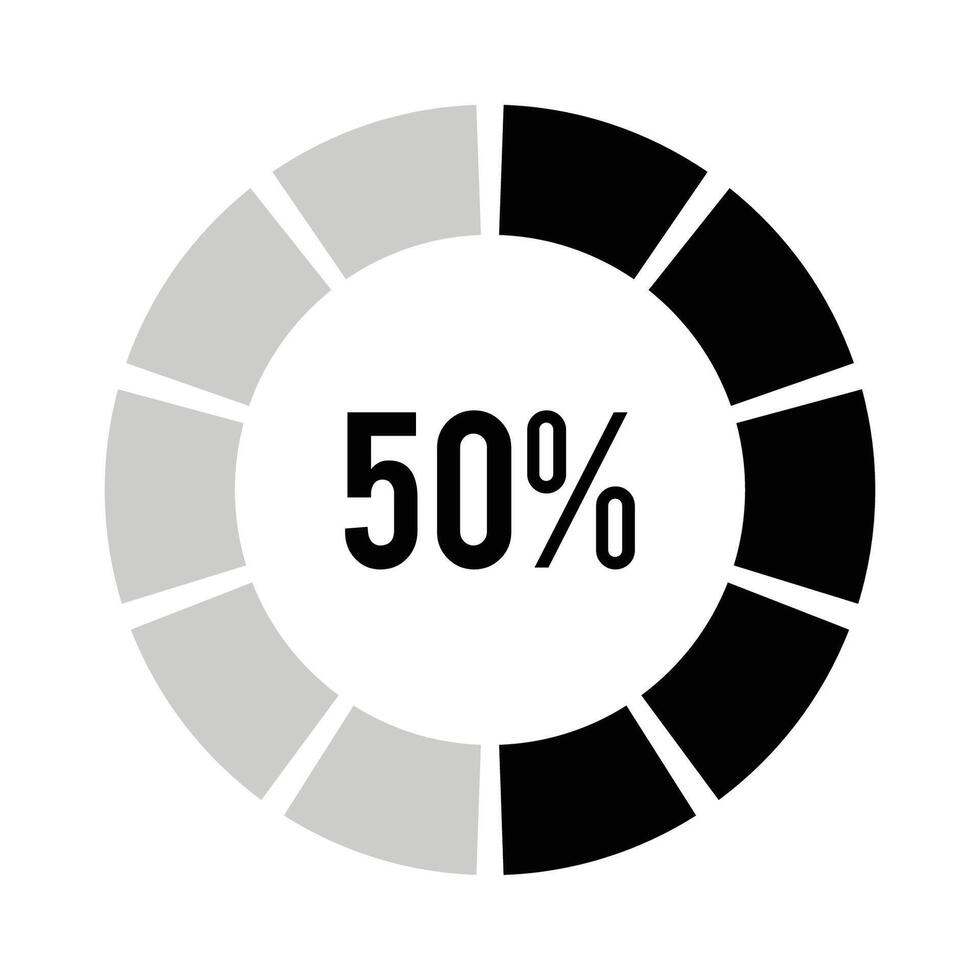 Circle 50 percent loading or circle 10 percent progress. vector