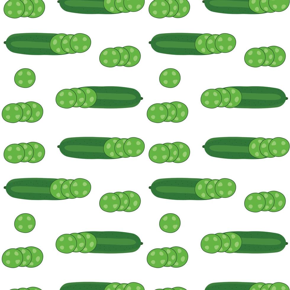 Seamless cucumber pattern illustration in a green color. Sliced cucumber texture. vector