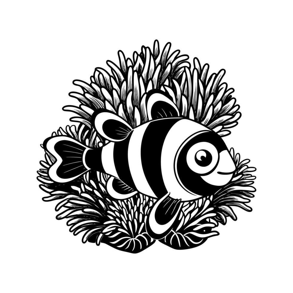 Serene Coral Outlines with Fish vector