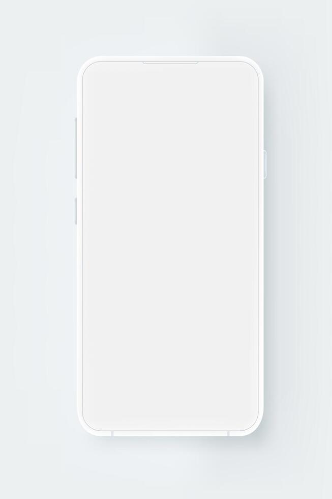 Modern white mobile phone with blank screen isolated on white background. 3d mockup vector