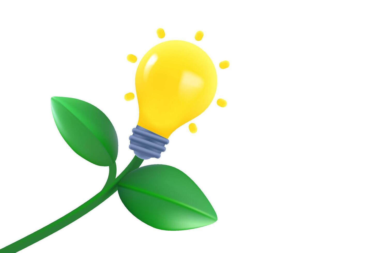 Inspiration concept with lightbulb and leaves. 3d illustration vector