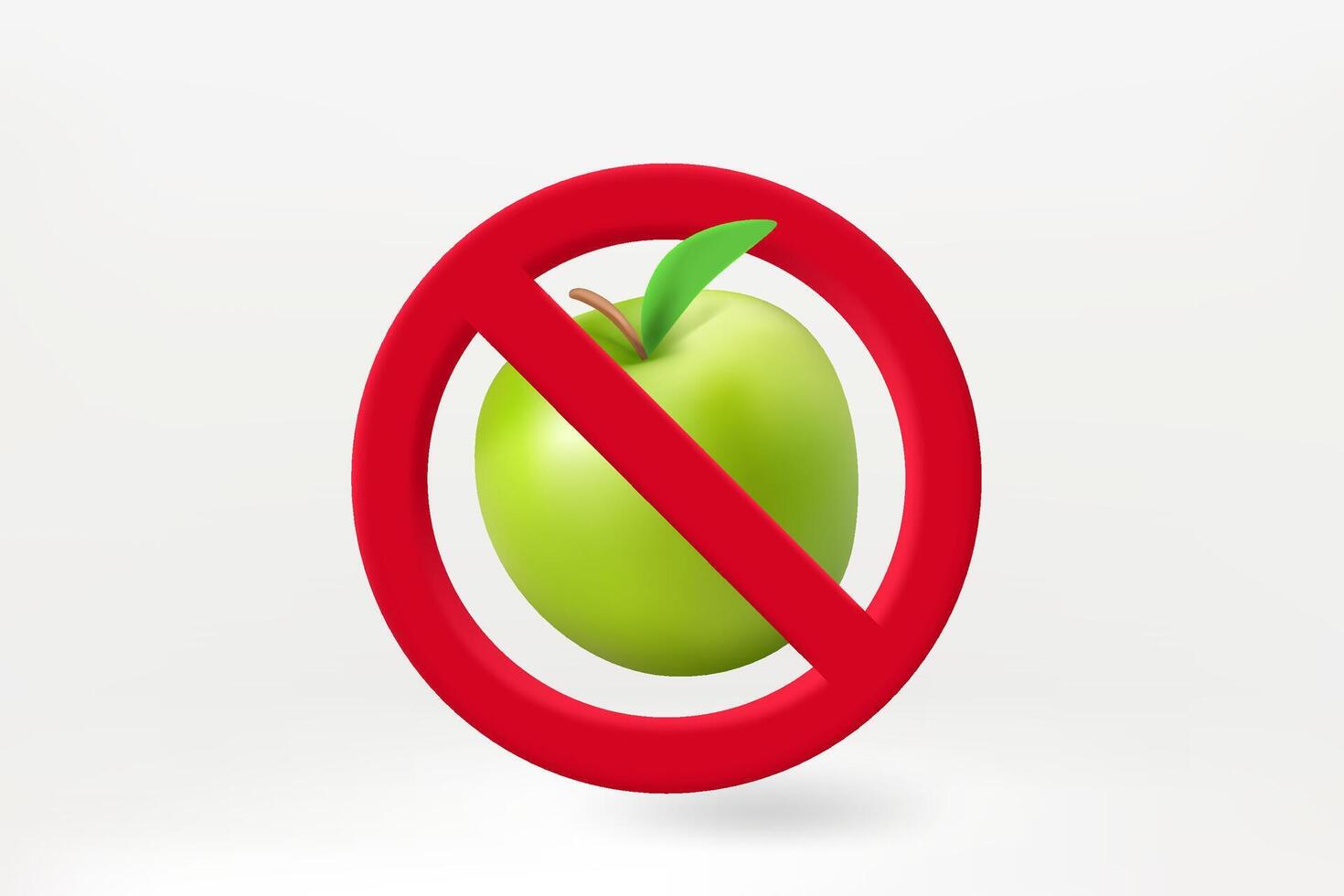 No food concept with crossed apple in the circle. 3d illustration vector