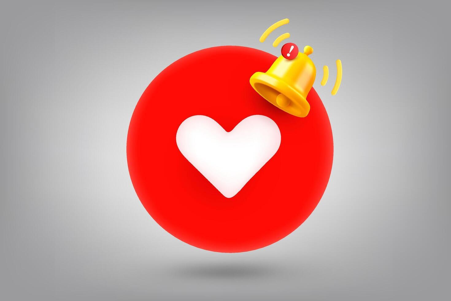 Red heart and notification bell. 3d illustration vector