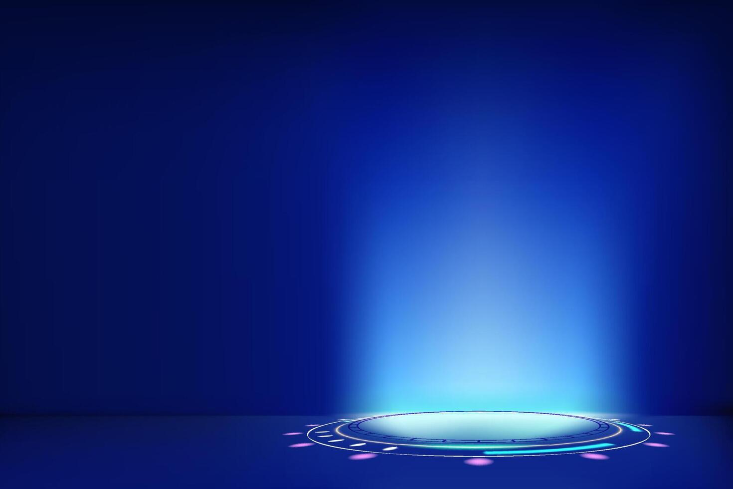 Futuristic blue neon glowing portal. 3d style banner with copy space vector