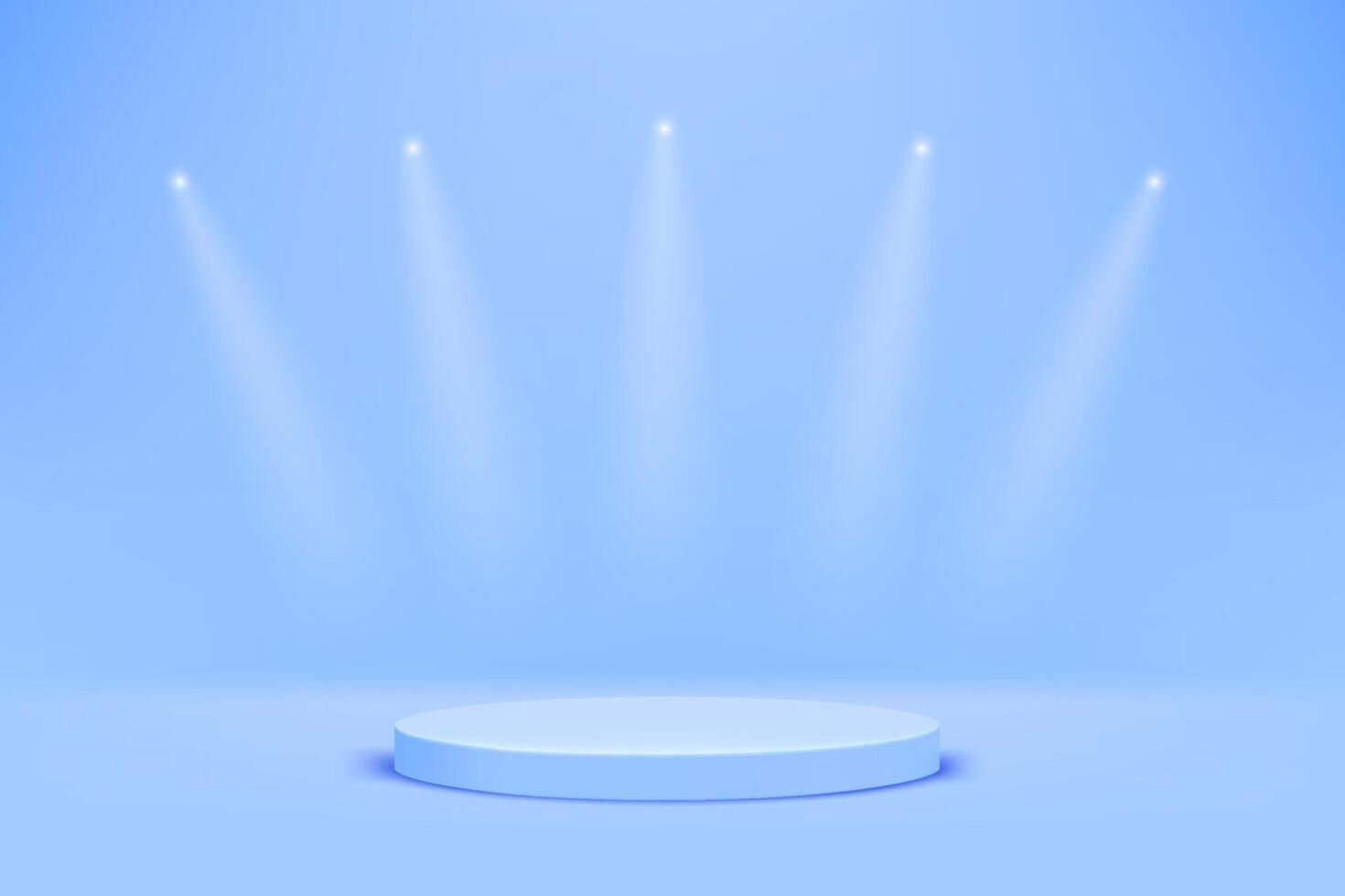 Blue empty studio with podium and spot lights. 3d template for product design vector