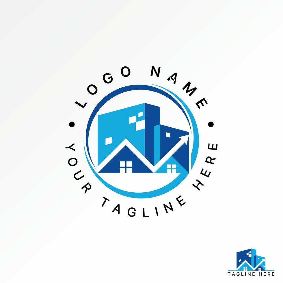Logo design graphic concept abstract creative premium stock arrow trading roof house tech building circle swoosh for home property agent loan vector