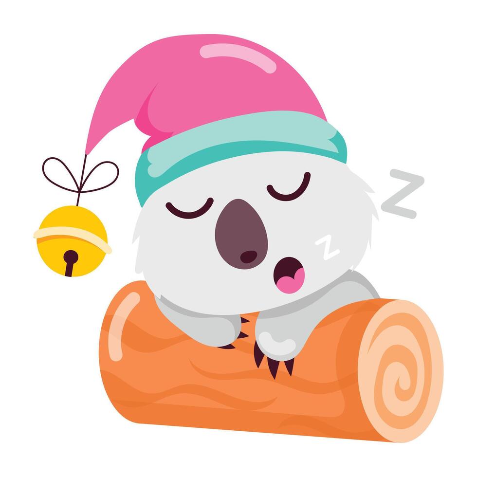 Koala sleeping with beanie, flat sticker vector