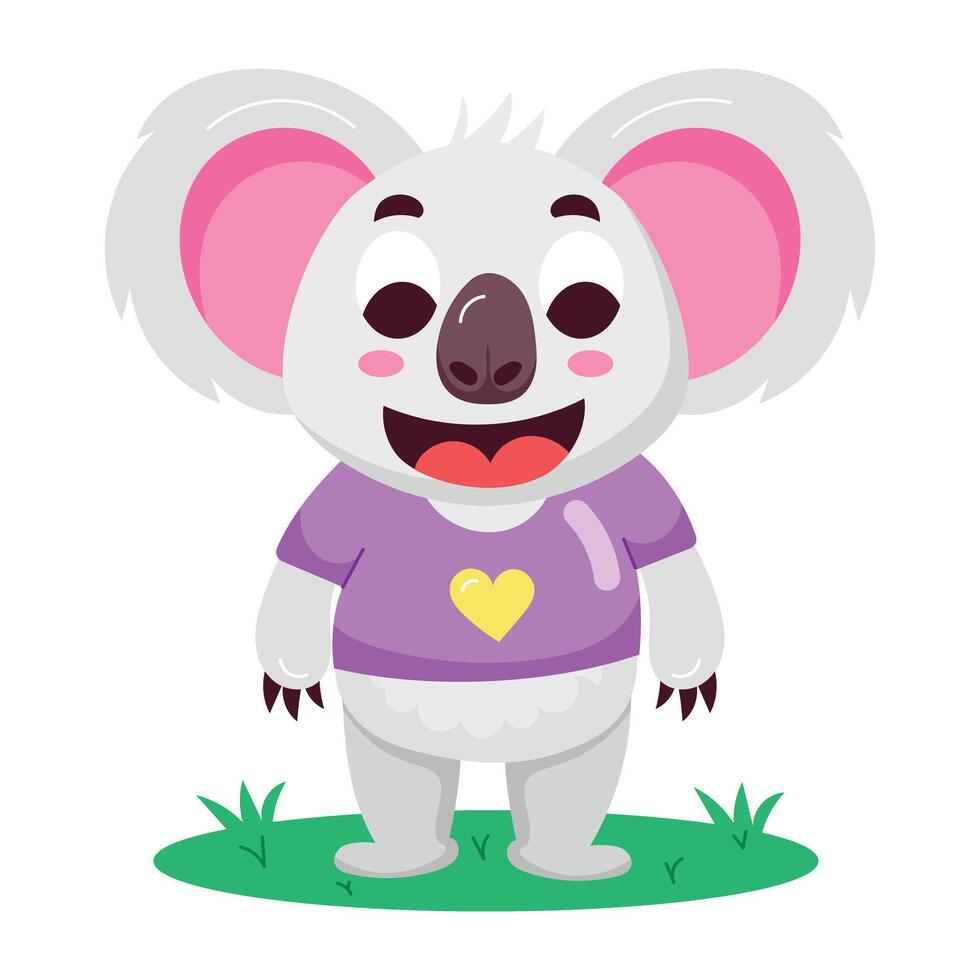 Comic style sticker of happy koala wearing tee shirt vector