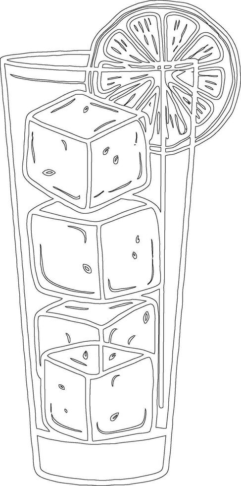 A drawing of a glass with ice cubes and a slice of lemon vector