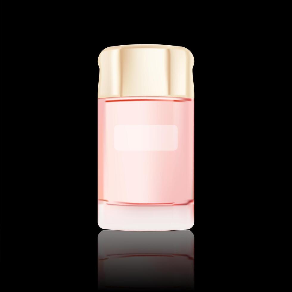 3D cosmetics Template with pink bottle mockup product for cosmetic brand on black background. vector