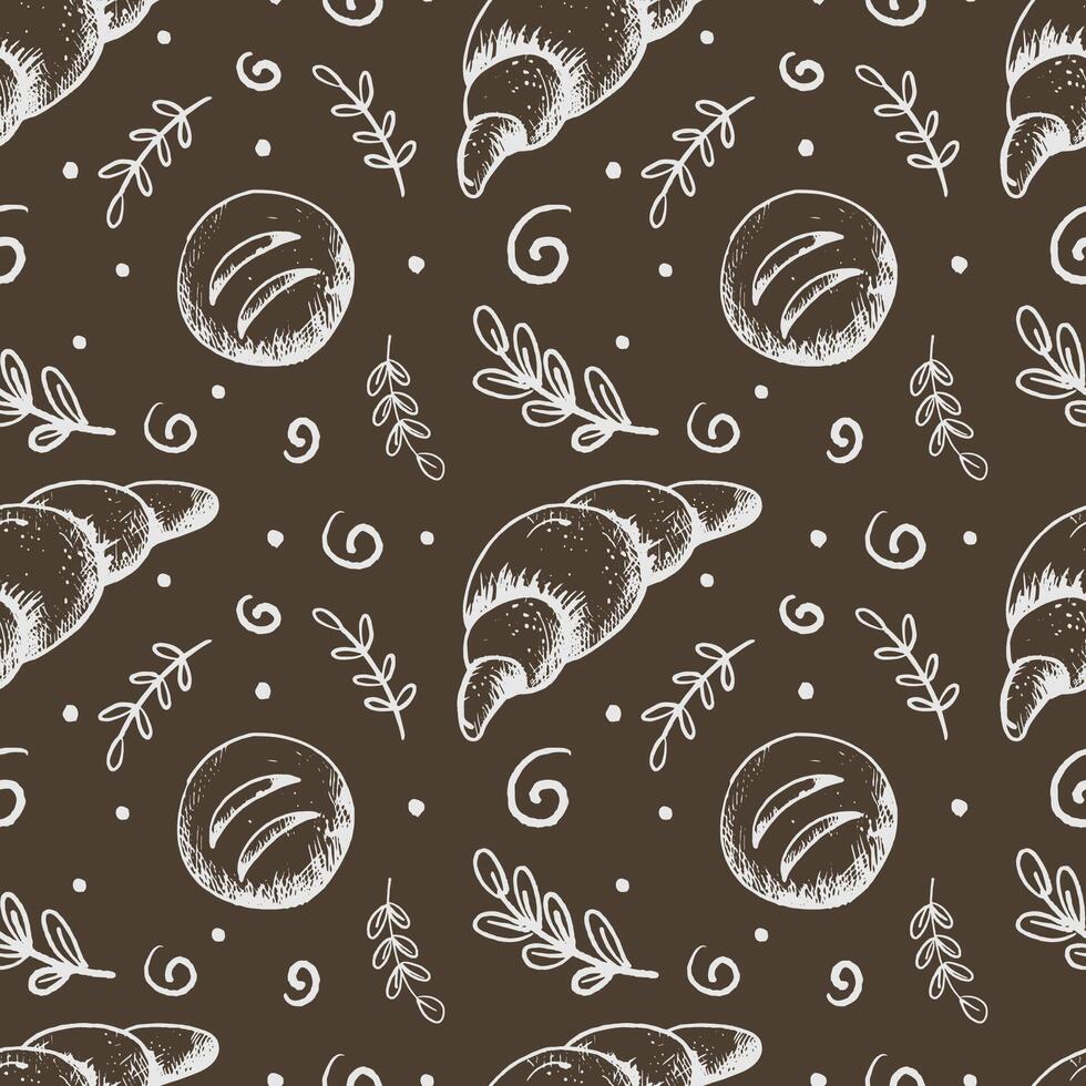 Baking pattern, brown background. Drawings for cafes. vector