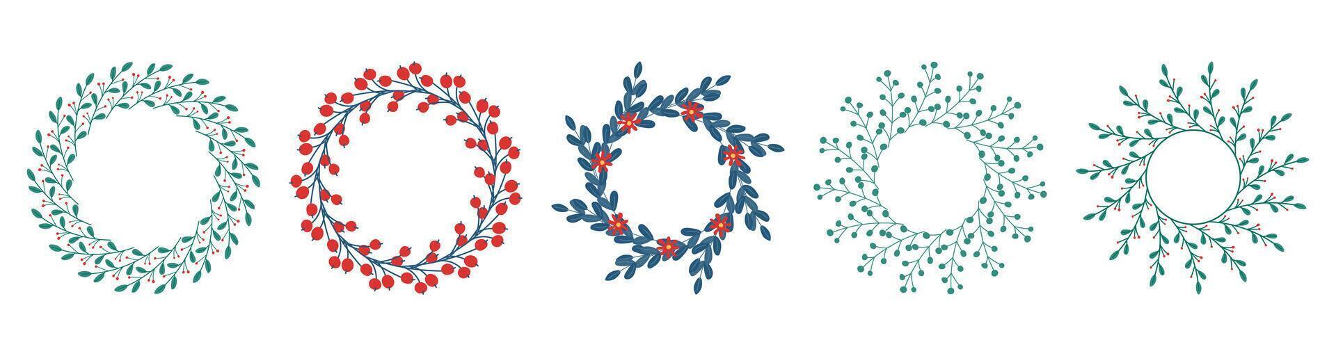 Set of round frames made of stylized twigs and flowers. vector