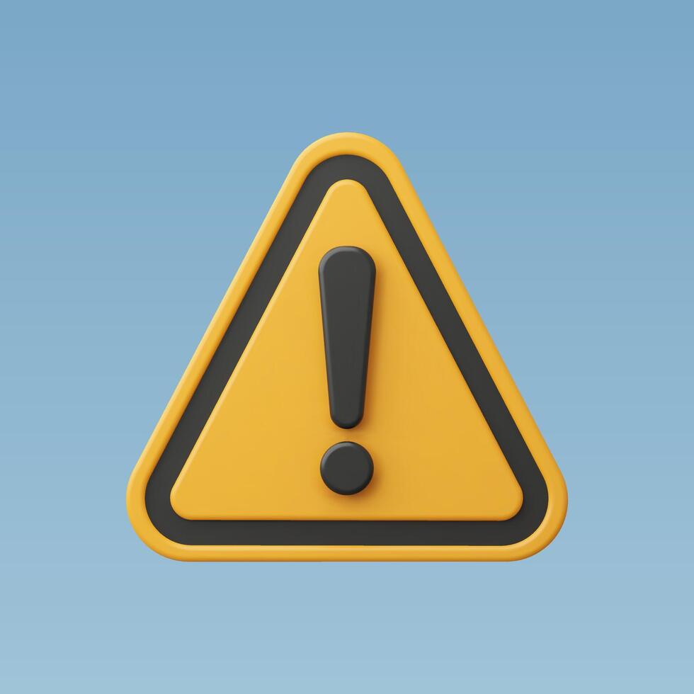 3d Realistic yellow triangle warning sign vector