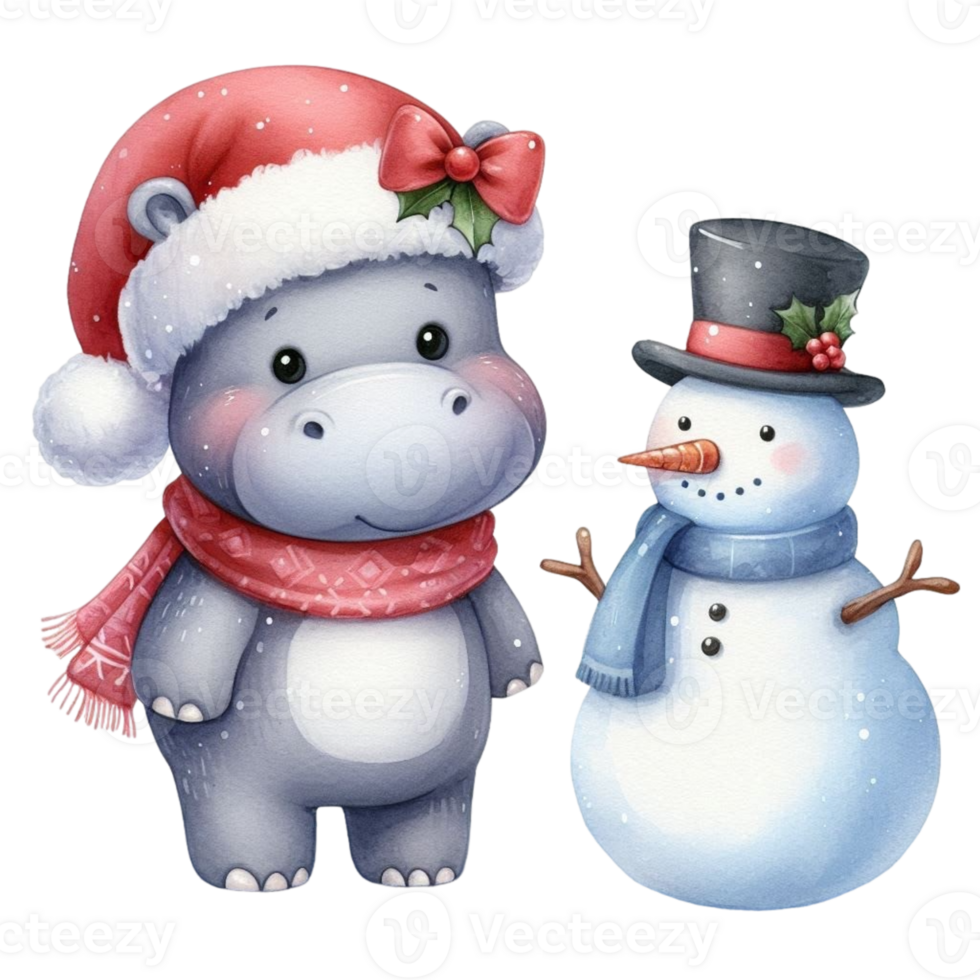 A cartoon hippo and a snowman png