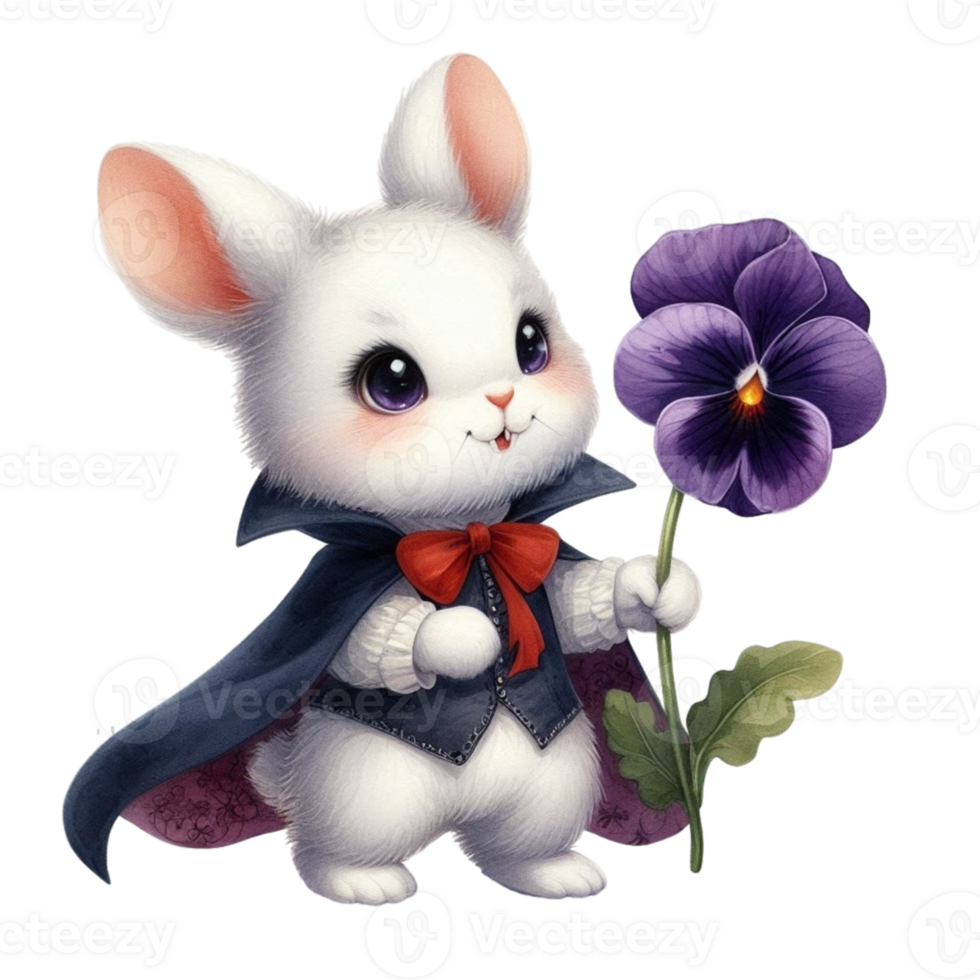 A cute little bunny with a purple flower png