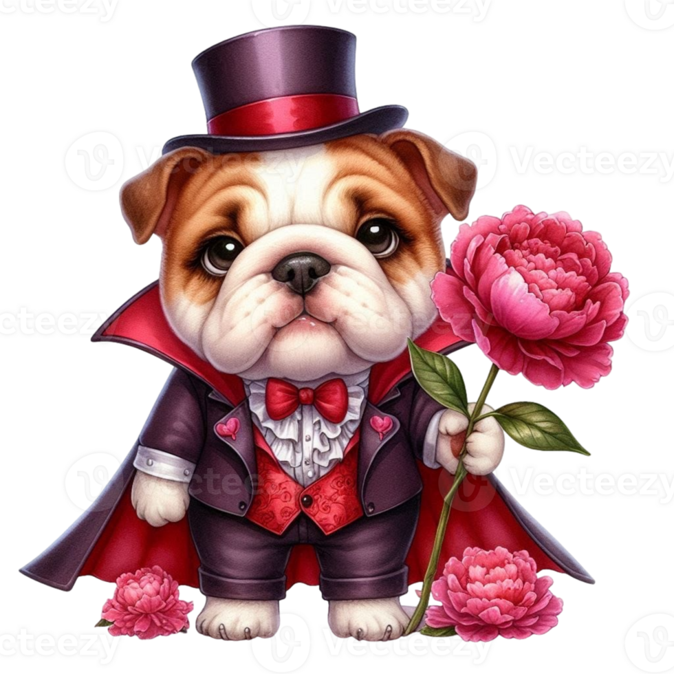 A cartoon bulldog dressed as a valentine png