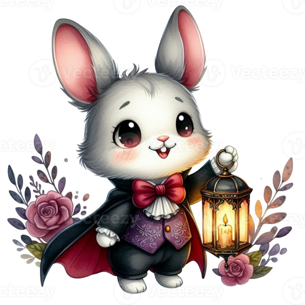 A cute little bunny with a lantern and roses png