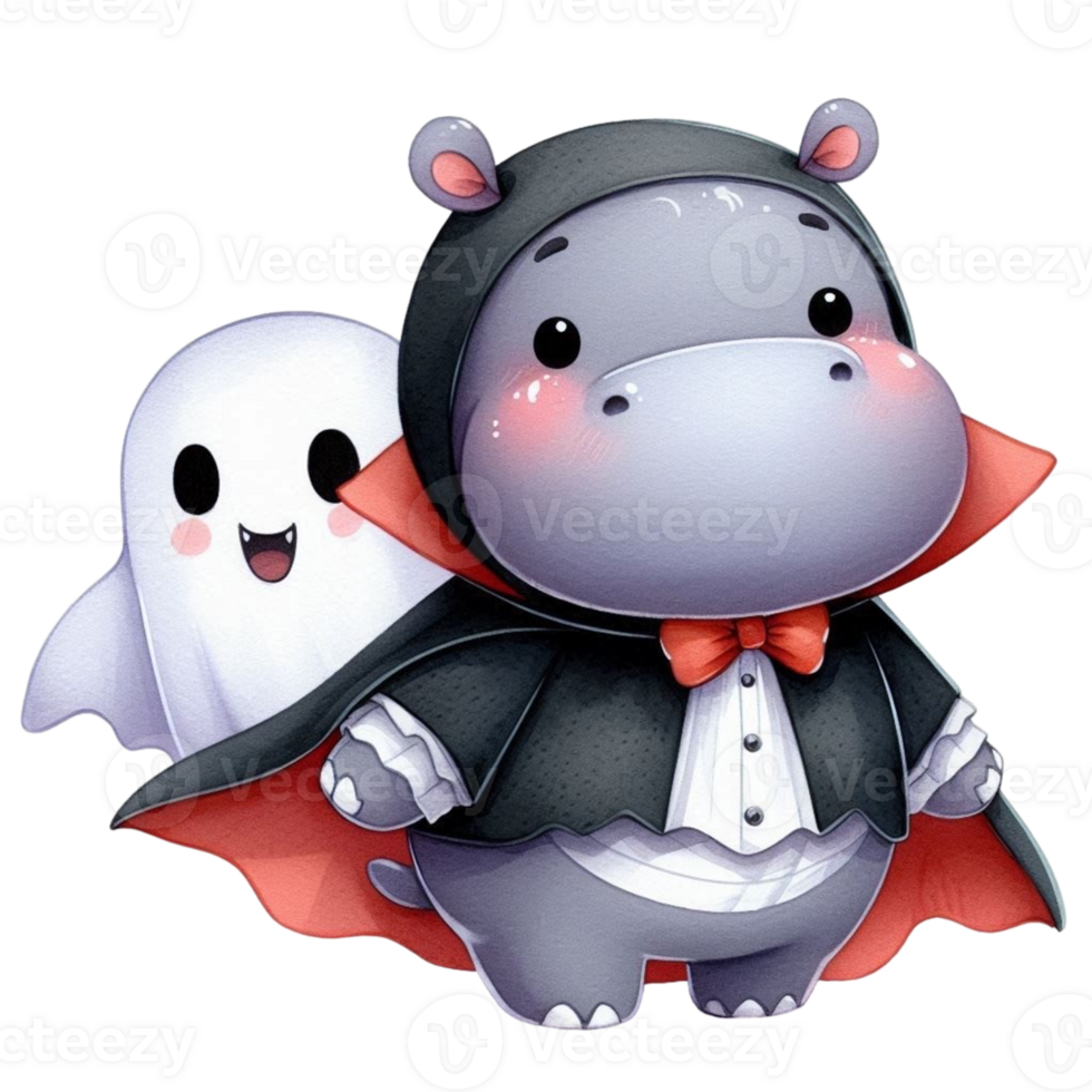 aigenerated Hippo and ghost cartoon character png
