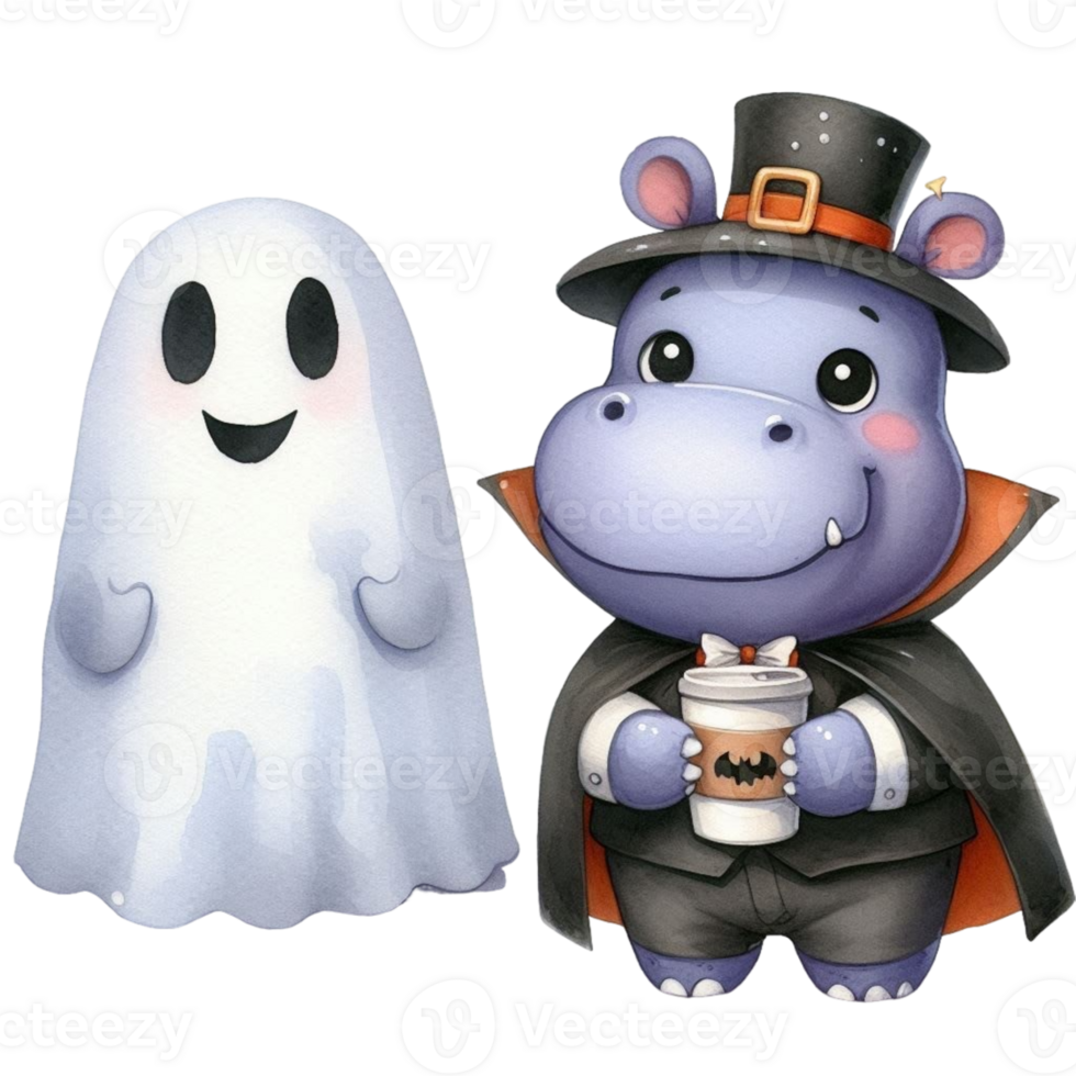 aigenerated Halloween cartoon with a ghost and a hippo png