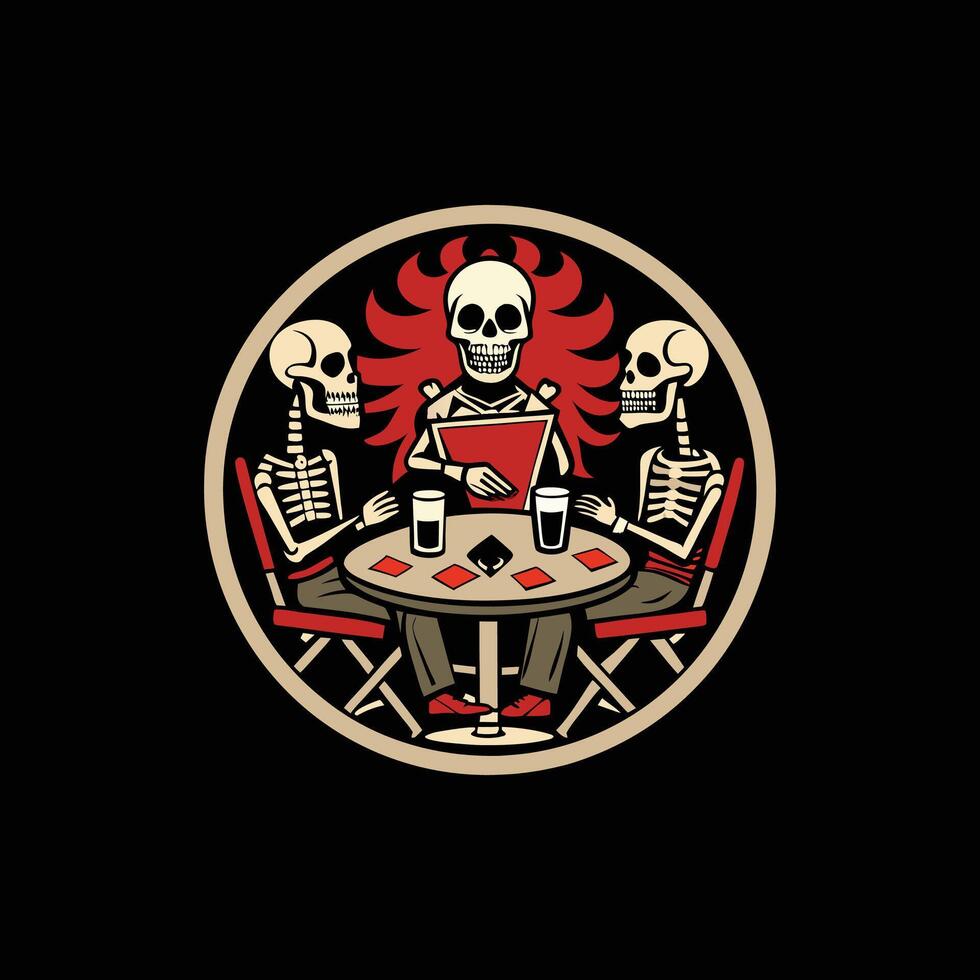 A skeleton playing poker with a book in front of him vector