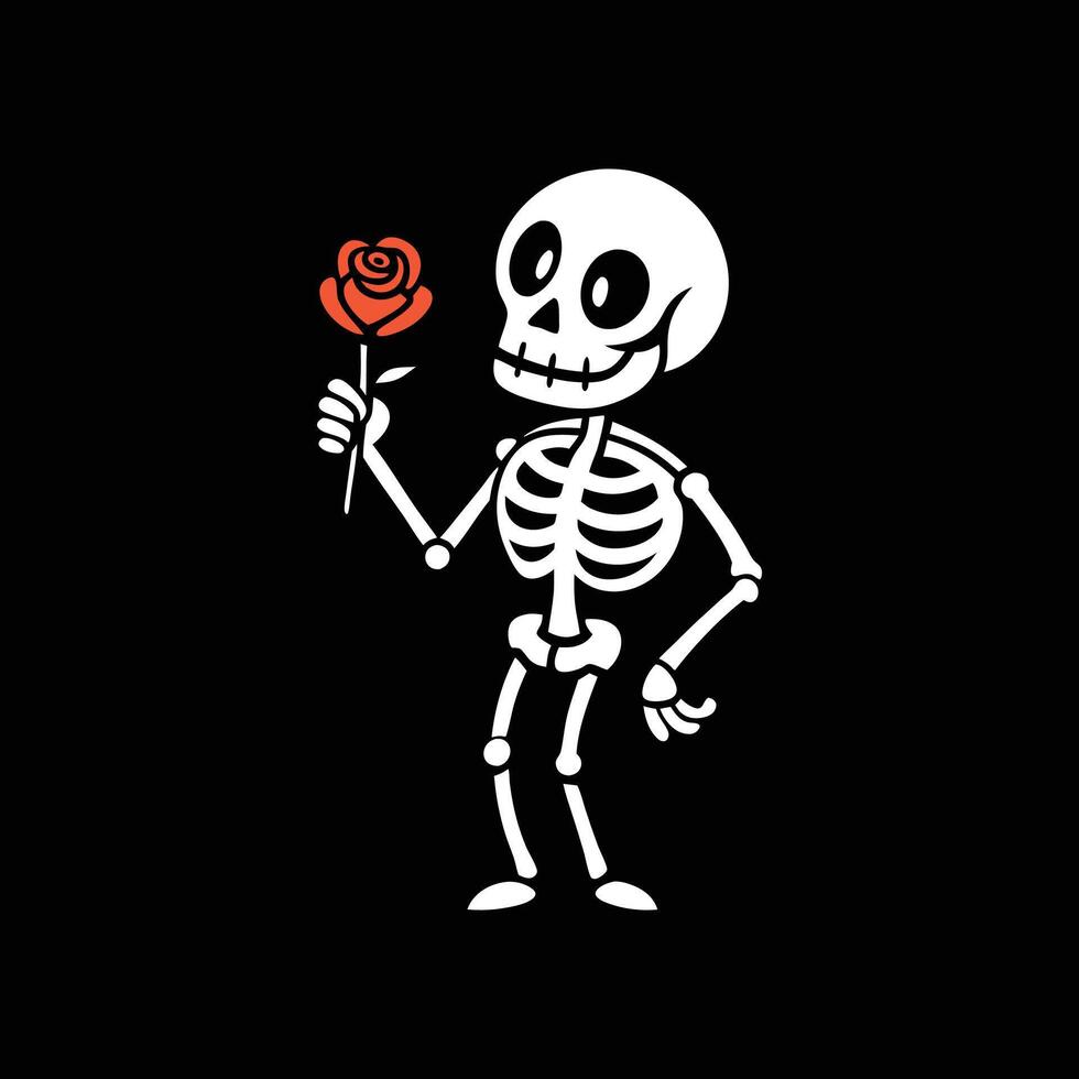 A skeleton holding a rose in its hand vector