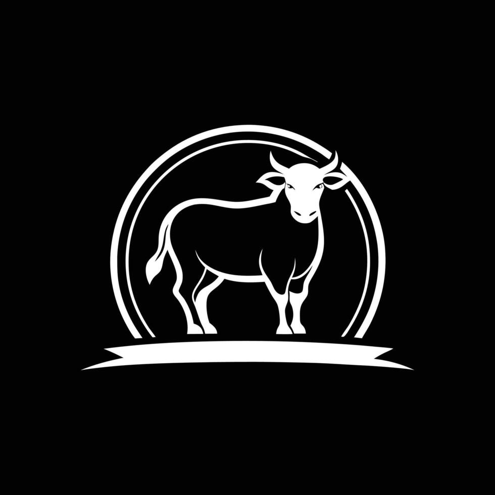 A black and white logo of a cow vector