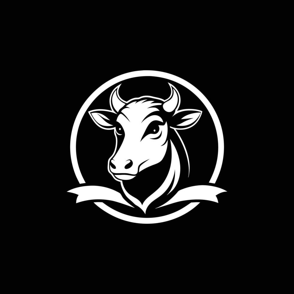 A cow head logo on a black background vector