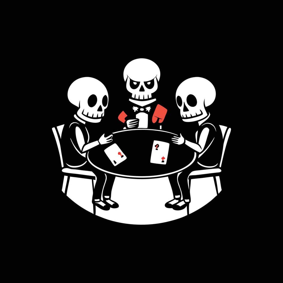 Three skeletons playing cards on a table vector