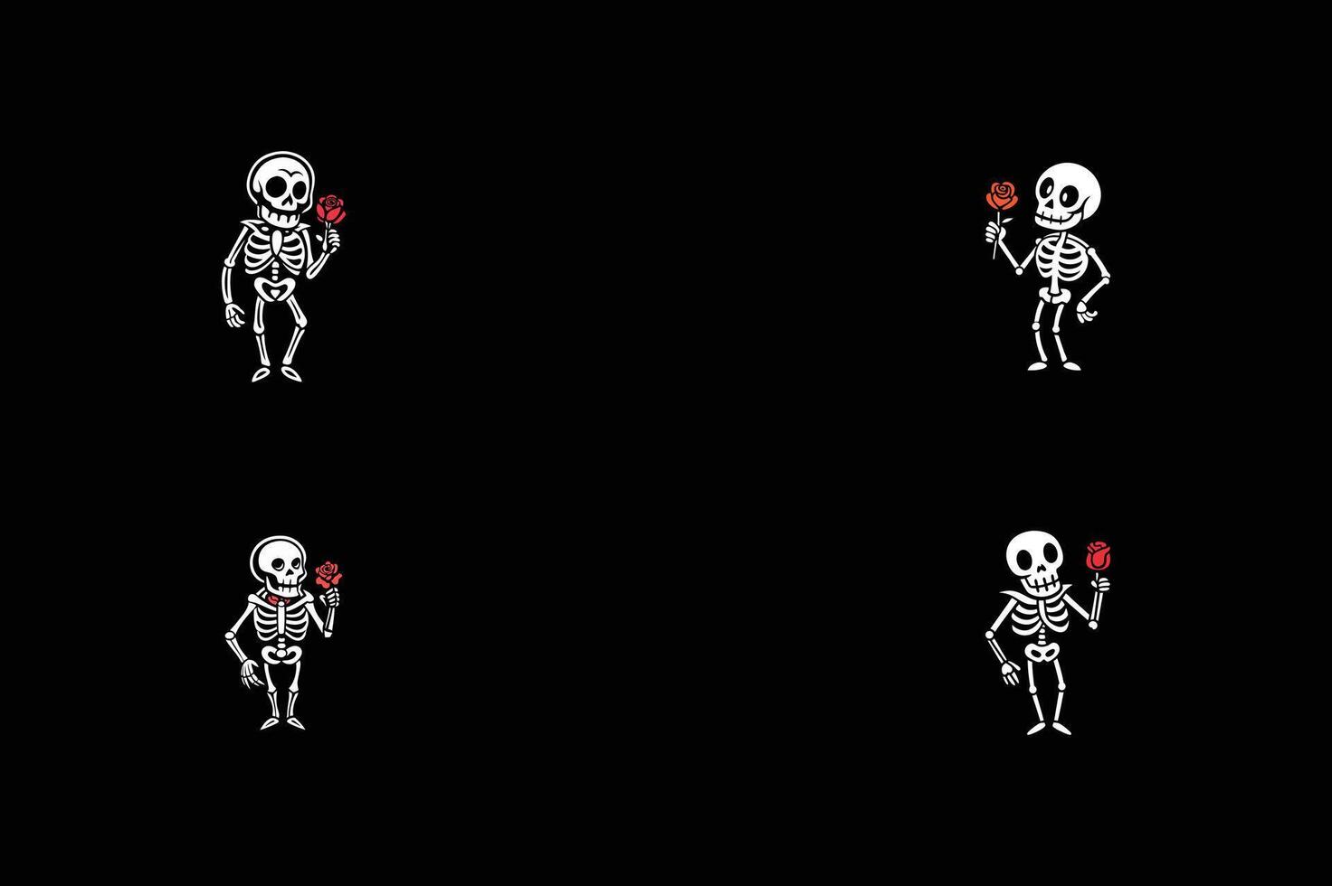 A black background with four skeletons holding red apples vector