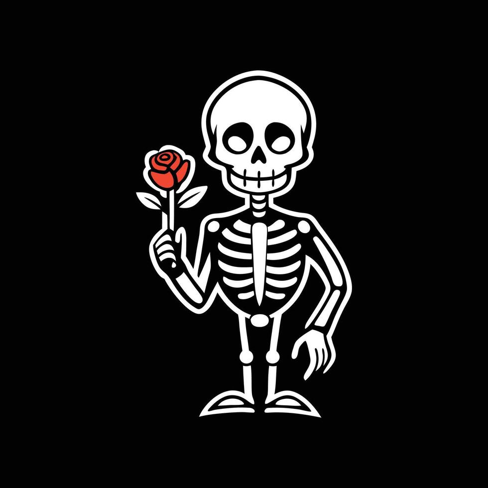A skeleton holding a rose in its hand vector