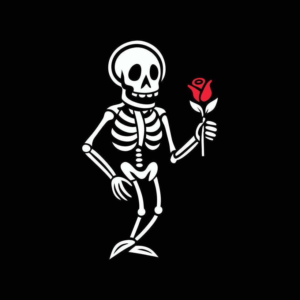 A skeleton holding a rose in its hand vector
