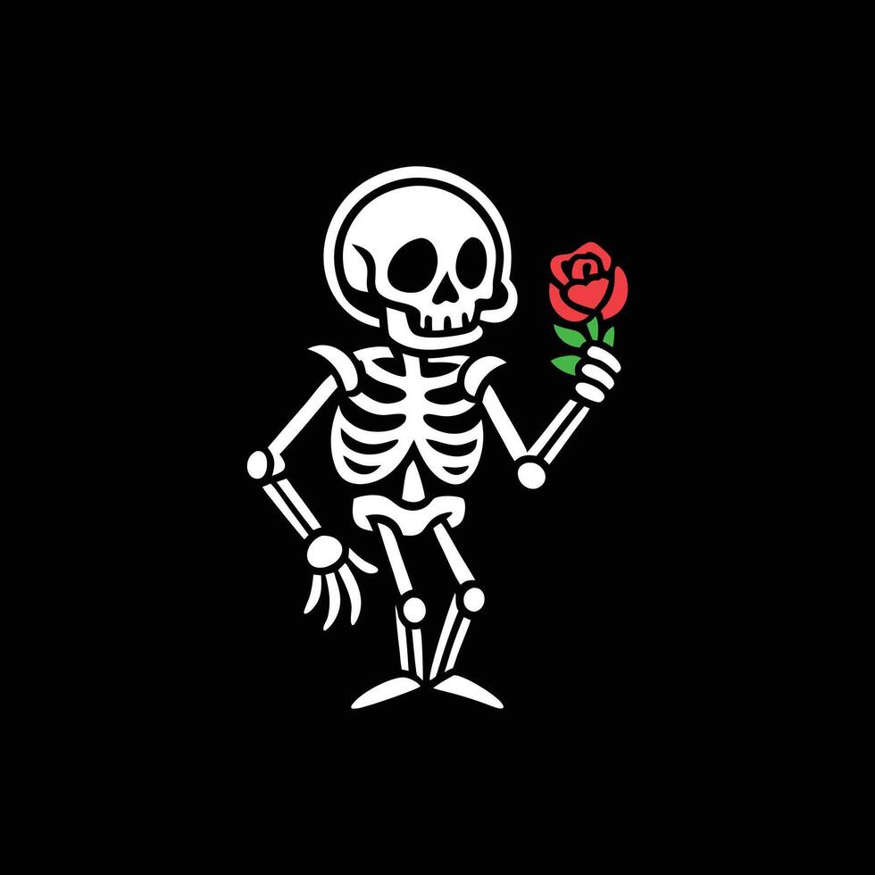 A skeleton holding a rose in its hand vector