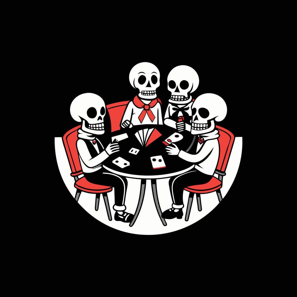 Three skeletons playing cards at a table vector