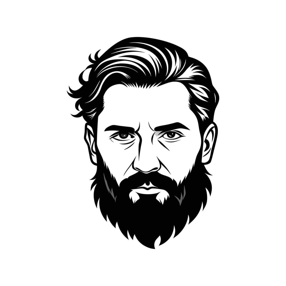 A black and white drawing of a man with a beard vector